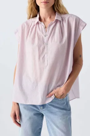 Amo Hedy Cap Sleeve Shirt In Flush Pink Stripe