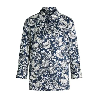 Joop Overhemden, Dames, Blauw, L, Satijn, Viscose Blouse met Botanische Print