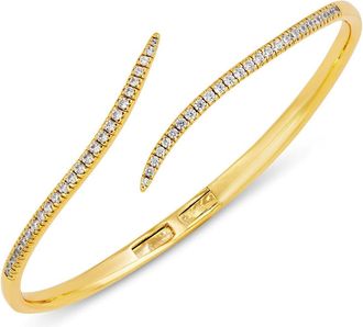 Savvy Cie Jewels 14K GOLD PLATED OVER BRASS WHITE CZ CROSSOVER BANGLE BRACELET