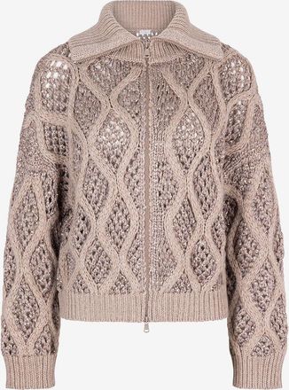 Brunello Cucinelli Kaschmircardigan mit Zip und Lochmuster Dazzling Net & Cable