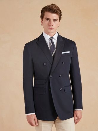 Oliver Brown Double Breasted Cotton Blazer - Navy