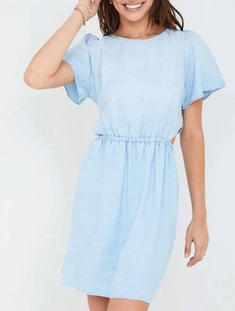 Bella Dahl Short Sleeve Cut Out Dress In Shoreline Ombre Wash