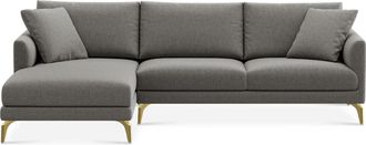 Castlery Lena Chaise Sectional Sofa Left Facing Customized, Dark Grey Performance Classic Twill, Brass Legs, Spill Resistant for Castlery Sofas