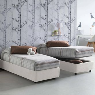 Talamo Italia Dmora - Cama Individual Dgalle, Cama Contenedor Con Revestimiento De Tela, 100% Made In Italy, Apertura Frontal, Adecuado Para Colch&oacute;n Cm 90x200, Blan