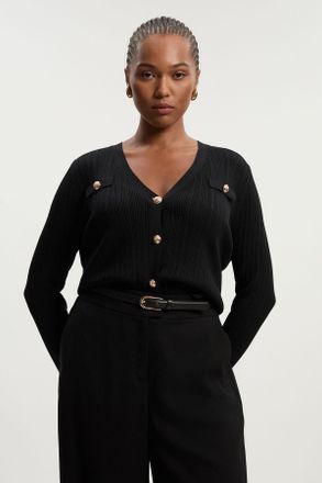 Karen Millen Womens Plus Size Viscose Blend Dry Handle Rib Military Trim Cardigan - Black Polyamide - Size 3XL