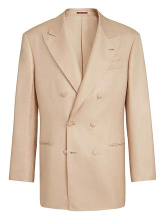 Brunello Cucinelli peaked-lapels double-breasted blazer - men - Silk/Cupro - 54 - Neutrals