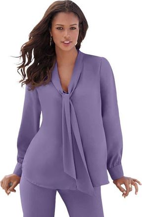 Roaman's Long Sleeve Bow Blouse in Soft Grape at Nordstrom, Size 42
