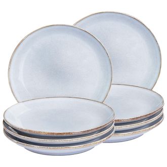 Beliani Beliani - Conjunto De 8 Platos De Postre De Gres Caol&iacute;n Artesanal Acabado Esmalte Reactivo Azul Claro Juniper