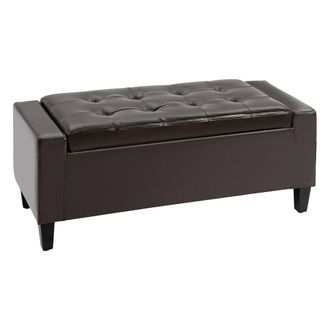 HOMCOM 40x90cm PU Leather Storage Ottoman Bench Wood Frame w/ Tufting Feet Brown | TJ Hughes