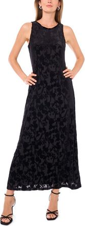Vince Camuto Velvet Flocked Mesh Dress in Rich Black at Nordstrom, Size X-Small
