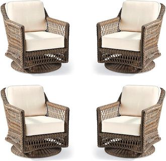 Frontgate Hampton 4-pc. Swivel Lounge Chair in Driftwood Wicker - Standard, Sailcloth Cobalt with Natural Piping - Frontgate