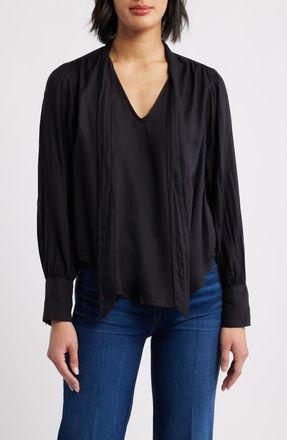 Cloth & Stone Tie Neck Top in Black at Nordstrom, Size X-Small