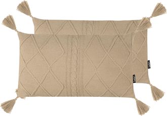 Beliani Conjunto De 2 Cojines De Algod&oacute;n Trenzado 30 X 50 Cm Beige Caesia