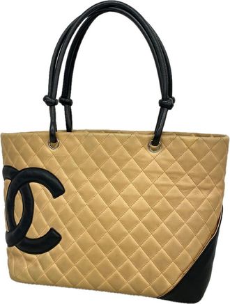 Chanel Beige Black Leather Tote Bag (Pre-Owned)