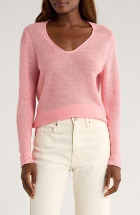 Tommy Bahama Cedar V-Neck Linen Sweater in Quartz Pink at Nordstrom, Size X-Small