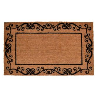 Imports Decor Decorative Border Coir Door Mat, Classic Scroll Design Coconut Fiber Doormat with Non-Slip PVC Backing, Indoor Outdoor Entrance Rug