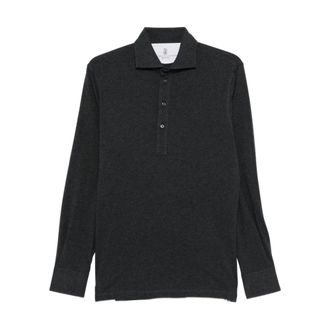 Brunello Cucinelli Tops, Heren, Grijs, S, Grijze polo met lange mouwen