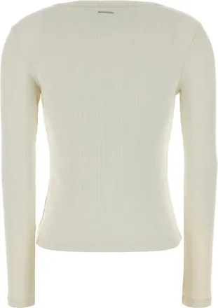 Calvin Klein Womens Varigated Henley White Cotton Elastane Shirt