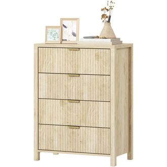 HOMCOM Mobile Cassettiera 4 Cassetti Scanalati Maniglie Dorate 70x38x93cm Legno
