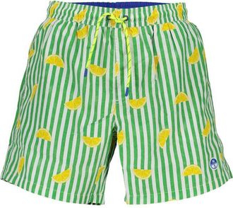 North Sails Mens Lemon Print Striped Swim Trunks - Dark Green - Size X-Large