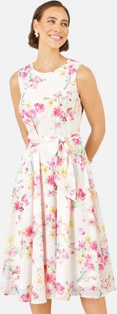 Yumi Delicate Floral Midi Skater Dress in White at Nordstrom, Size 14