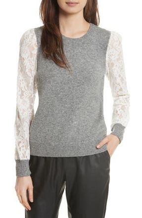 Rebecca Taylor Lace Sleeve Pullover in Silver Heather Grey /Chalk at Nordstrom Rack, Size Large