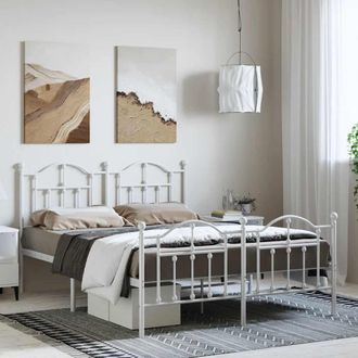 vidaXL Estructura Cama Sin Colch&oacute;n Con Estribo Metal Blanco 135x190 Cm Vidaxl