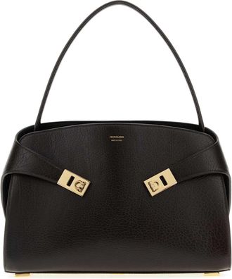 Ferragamo Dark Brown Leather Medium Hug Soft Shoulder Bag