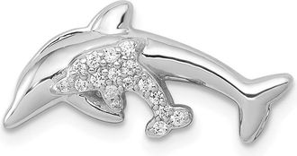 Diamond2Deal 14k White Gold Diamond Mother and Baby Dolphins Chain Slide