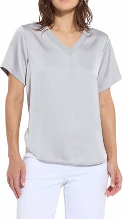 Lyss&eacute; Womens Sonja V Neck Mix Media Top In Pearl Grey