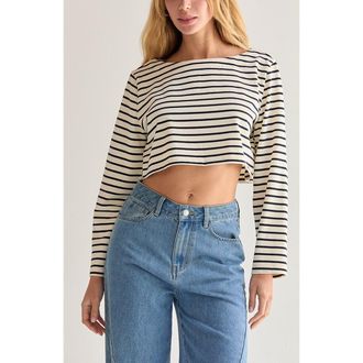 Crescent Striped Boatneck Crop Knit Top in Ivory/black at Nordstrom, Size X-Small