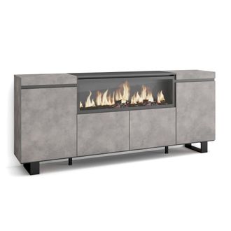 Skraut Home Aparador efecto madera cemento 208x35x87cm chimenea efecto fuego