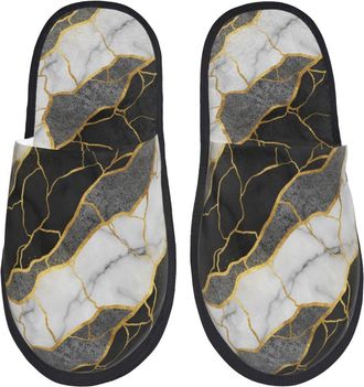 Generic Cosy Cotton Slipper Black White Marble Fluffy Slipper Portable Spa Slippers for Family Ladies Bedroom M