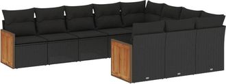 vidaXL Vidaxl - Set De Sof&aacute;s De Jard&iacute;n 10 Pzas Cojines Rat&aacute;n Sint&eacute;tico Negro