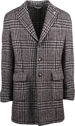 L.B.M. 1911 Grey-Bordeaux Cotton-Blend Coat