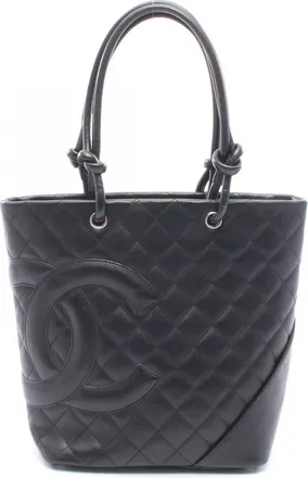 Chanel Black Leather Handbag Tote Bag (Pre-Owned)