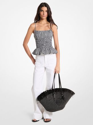 Michael Kors Gingham Cotton Smocked Top