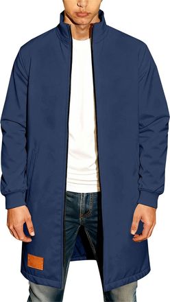 Generic Mens Long Trench Coat with Stand Collar, Comfort Hoodless Sweatshirt, Full Zipper Long Sleeve Windproof Overcoat for Autumn/Winter Casual Outdoor Wear