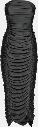 Norma Kamali Grey Stretch Knit Ruched Strapless Midi Dress