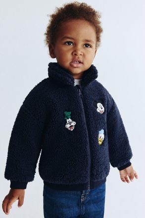 H&M Embroidery-detail Teddy Jacket in Navy Blue/mickey Mouse at Nordstrom, Size 12M