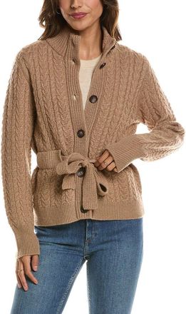 Fort&eacute; Cashmere Military Cable Wool & Cashmere-Blend Cardigan