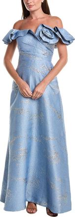 Teri Jon by Rickie Freeman Jacquard Ruffle Off-Shoulder Dress