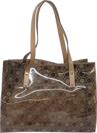 Ferragamo Gancini Brown Vinyl Tote Bag (Pre-Owned)