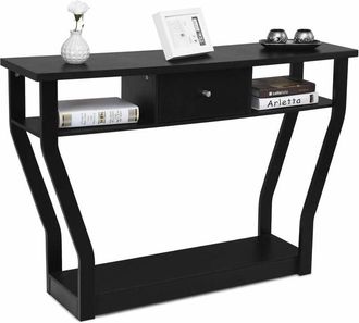Costway Costway - Mesa Consola Mesa de Salón con Cajón y Estantes Escritorio para Entrada Sala de Estar Dormitorio Oficina Negra