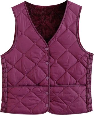 Generic Womens Gilets Lightweight Padded Body Warmer V-Neck Button Sleeveless Jacket with Pockets Fleece Lined Soft Gilet for Women Cozy Quilted Vest Tops Out