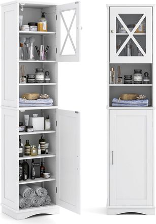 Costway Costway Mobile Bagno 40 X 30 X 170,5cm, Armadietto A Colonna Stretto E Alto Con 5 Ripiani Regolabili E 2 Porte, Armadio Da Terra In Legno Per Soggiorn