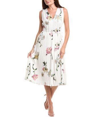 Vince Wilted Peony Pleated V-Neck Midi Dress