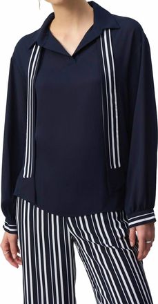 Joseph Ribkoff Striped Scarf Pullover In Midnight Blue/vanilla