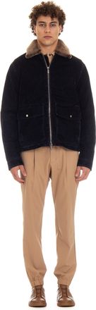 Moorer Flocked Denim Bomber Padded