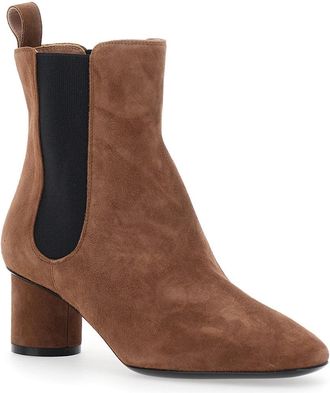 Pollini Womens Brown Suede Ankle Boots With Elastic Side Panel Leather